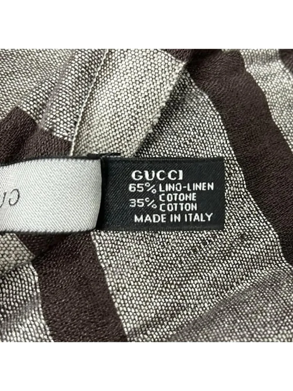 Gucci Shawl Dark Brown Border Cotton Linen Scarf